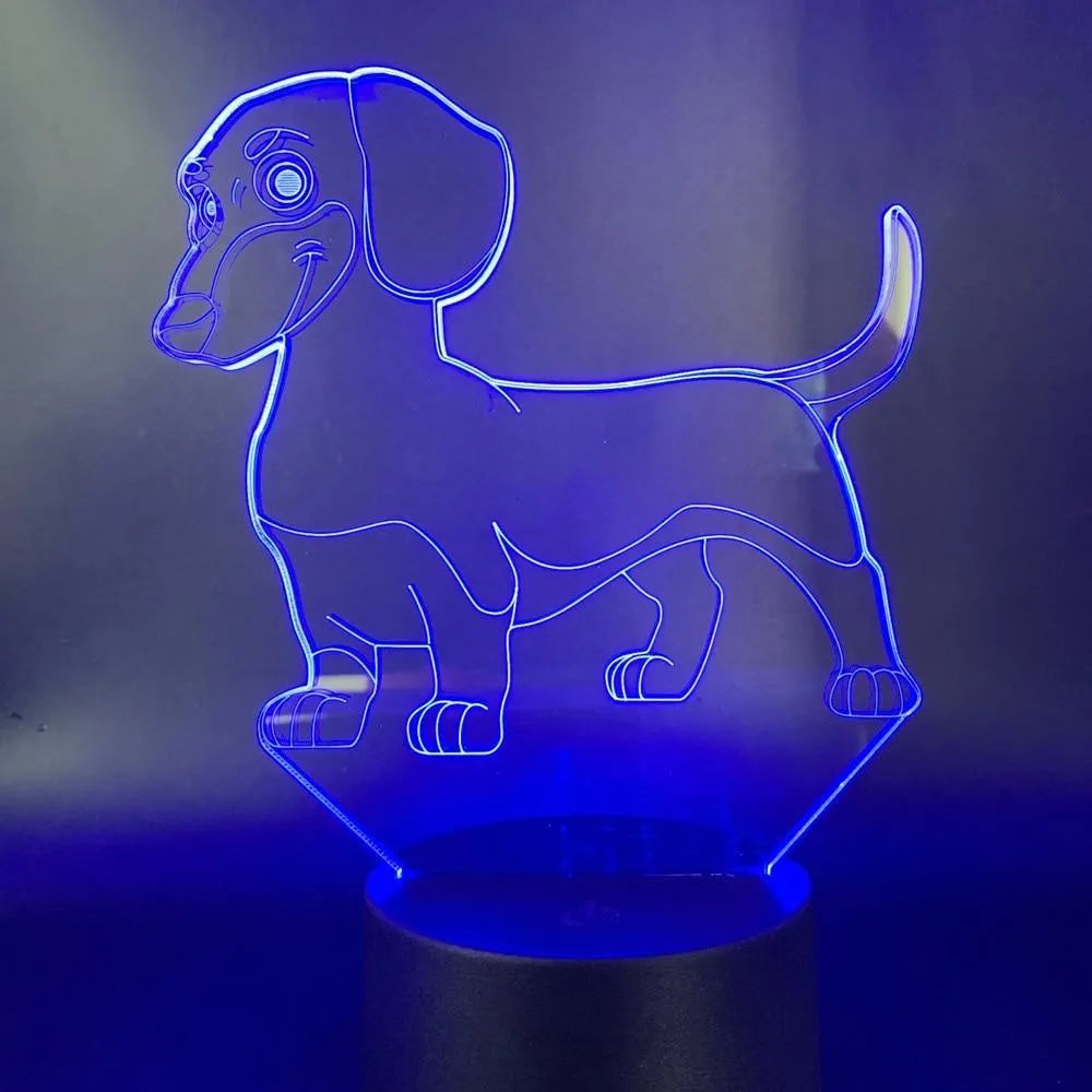 Dachshund 3D night light with acrylic lampshade, ABS base, USB cable, and remote control, 200 x 150 x 87mm