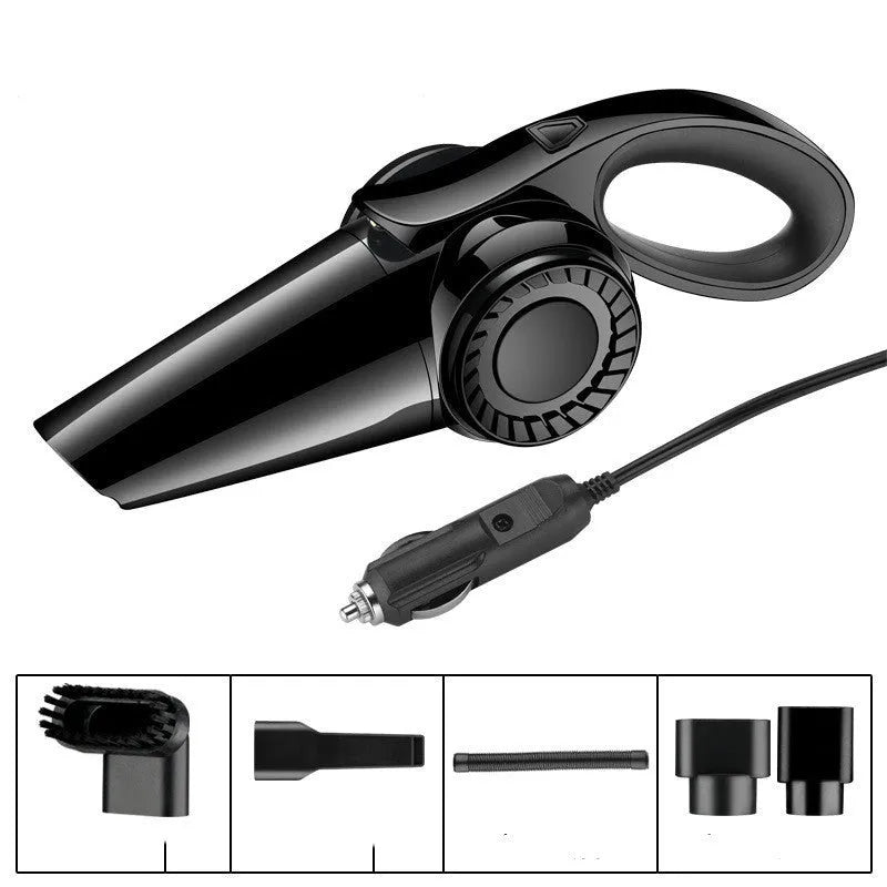 Portable handheld wet and dry vacuum cleaner in black, red, or grey, 560g, 35x9x9cm, with 4.5m cord and USB charging.