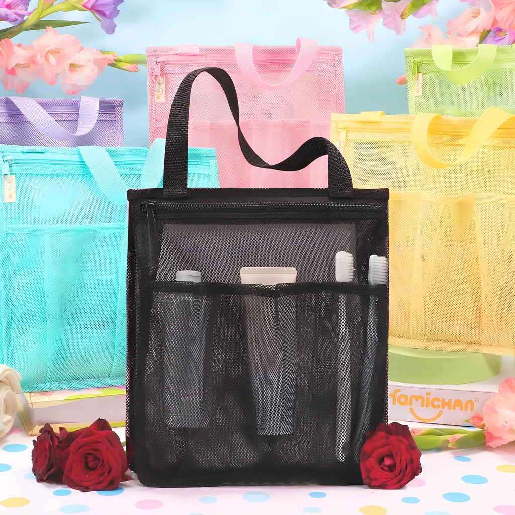 Black swimming gym bag with dry wet separation compartments and mesh net pocket