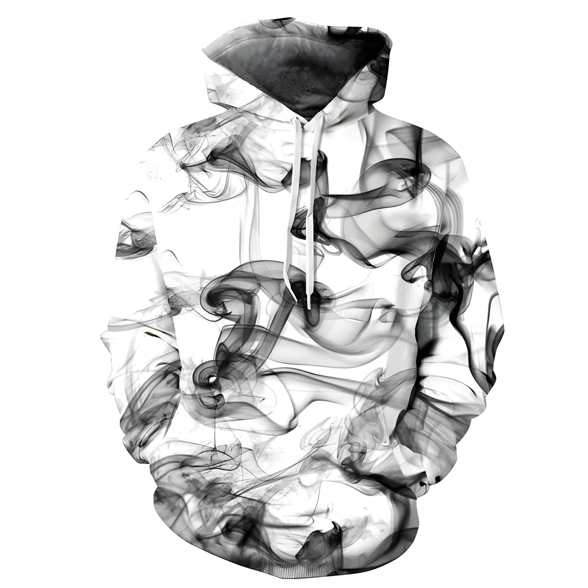 Black haze pullover hoodie shown in six sizes S to 3XL with bust 104-124cm and length 65-70cm
