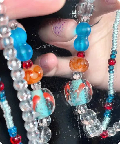 Goldfish Pond Bracelet with natural blue phosphate accents, mixed materials, baking paint finish, women's jewellery