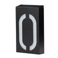 Solar powered illuminated house number light with digit '3' showing, mounted on a wall.