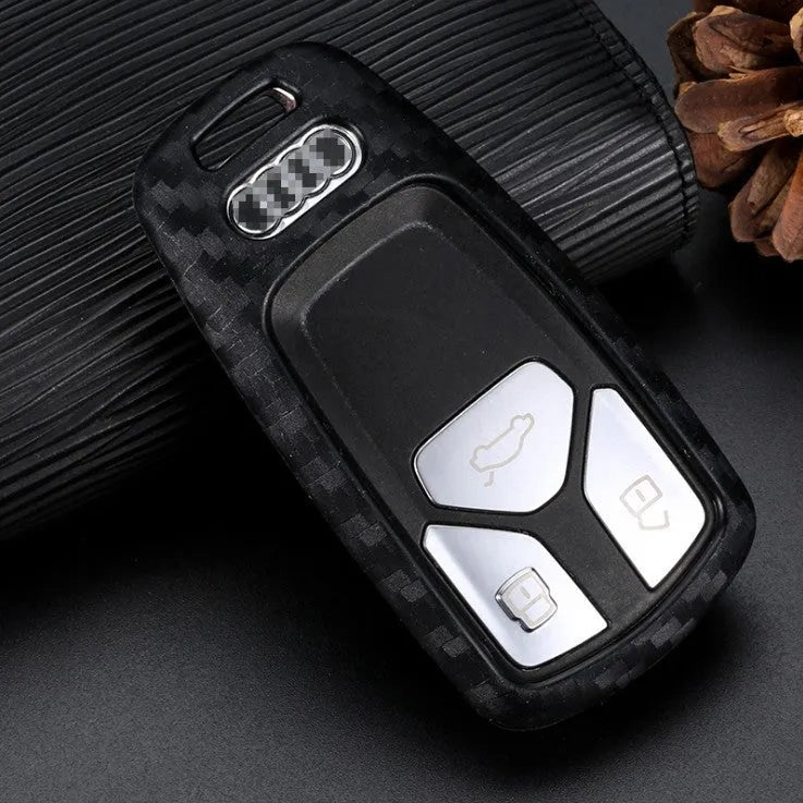 Carbon fibre silicone key case for car key protection with round button style