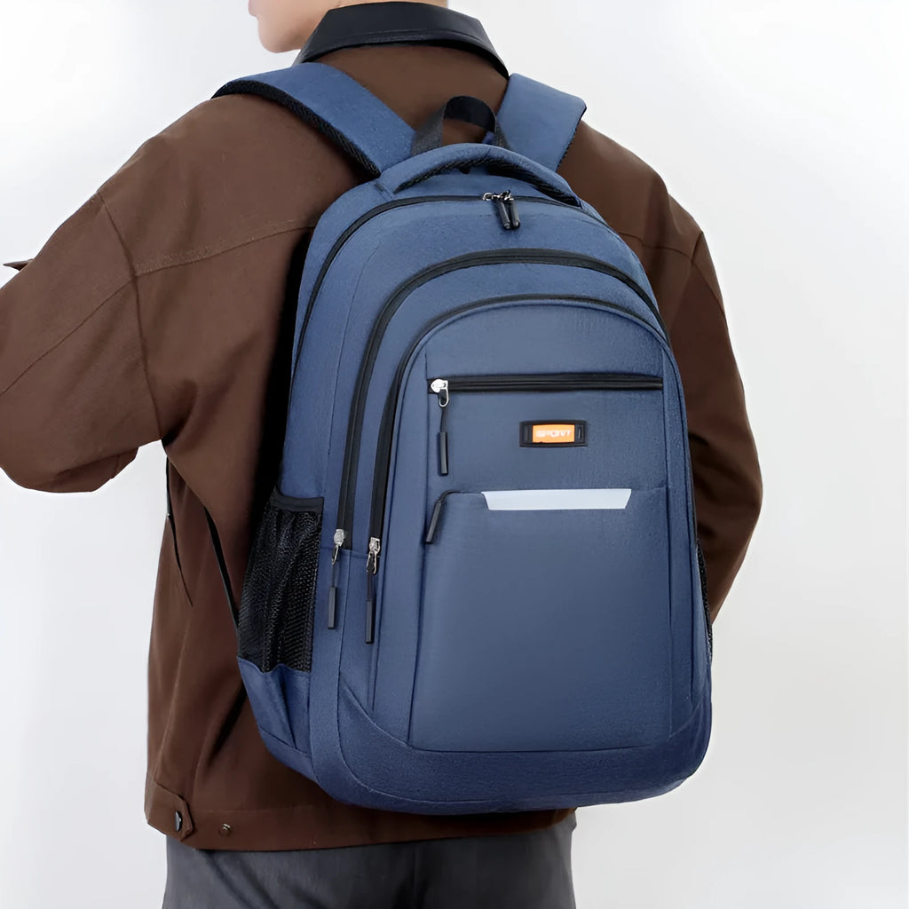 Men's casual Oxford cloth backpack in grey, black, green, and blue colour options