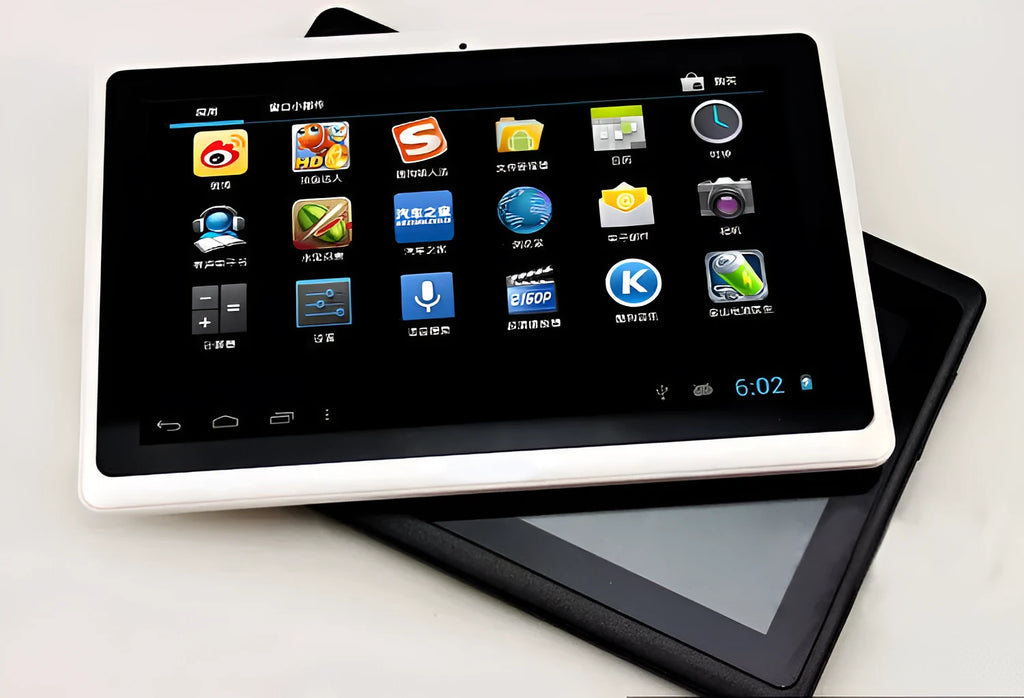 7 inch Android tablet with 8GB flash storage, quad core processor, WiFi, dual camera, plastic body, 20.0 cm x 10.0 cm x 5.0 cm