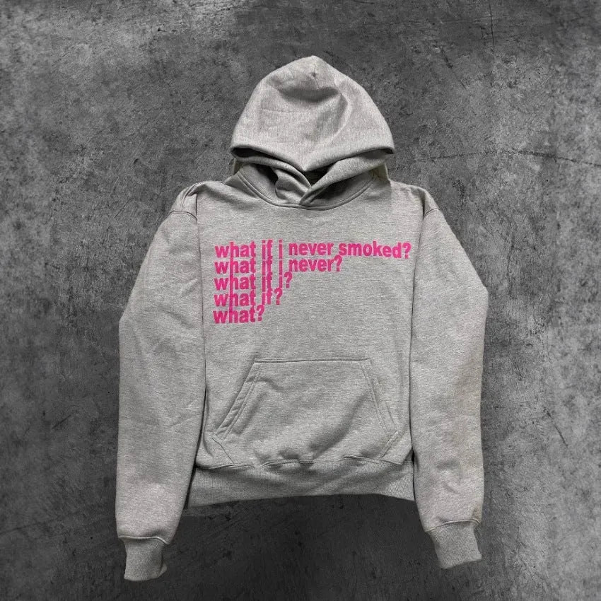 Black hooded sweater with white letter print graphic design on front