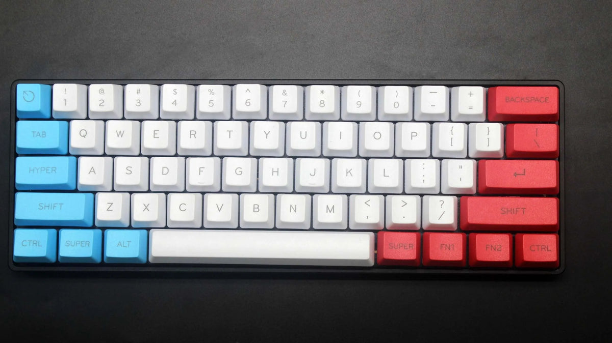 Black mechanical keycap set for 60% poker layout keyboard with five colour style options