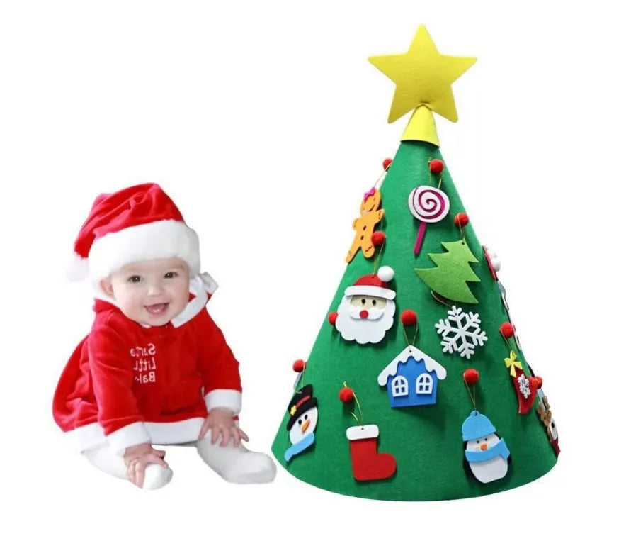 Felt Christmas tree three-dimensional craft set 50x60cm with felt ball ornaments on a white background
