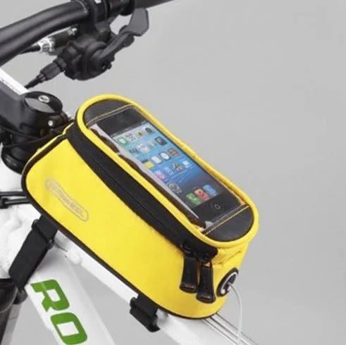 ROSWHEEL PVC bicycle frame bag for iPhone smartphones mounted on bicycle frame in black colour