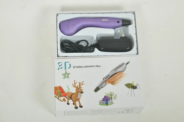 3D print pen in silver colour with 0.7mm nozzle and power cord