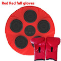 Wall-mounted smart boxing trainer sandbag in black with LED lights on a white wall.