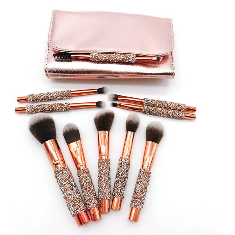 10-piece diamond wrap makeup brush set with colourful nylon bristles for precise eye and lip makeup application