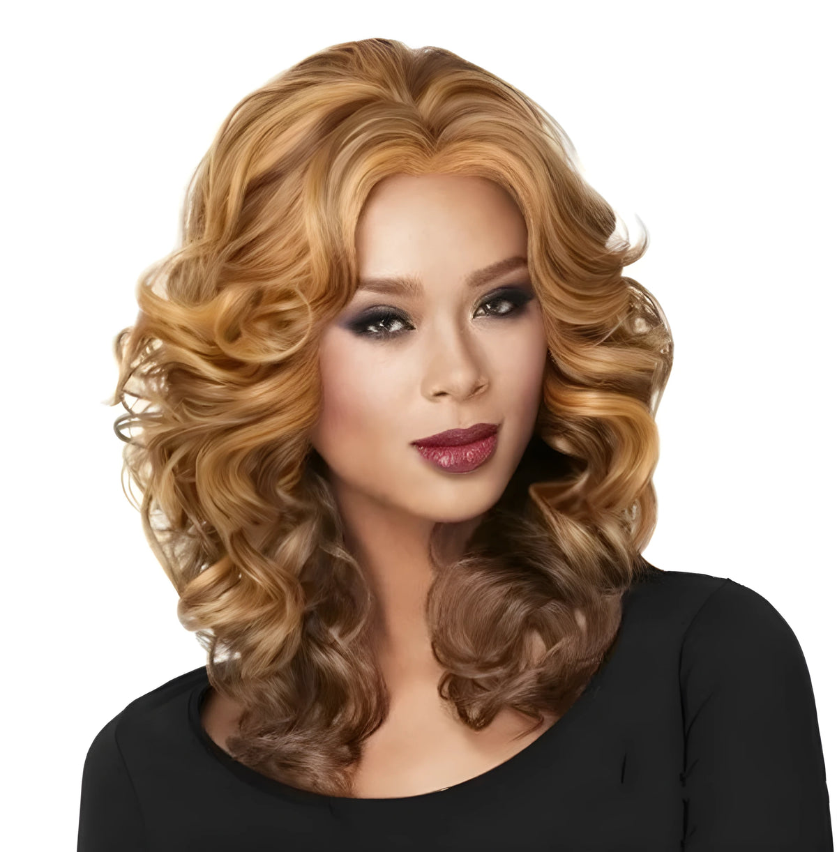 Brown medium long curly hair hood 55cm with rose intranet on display