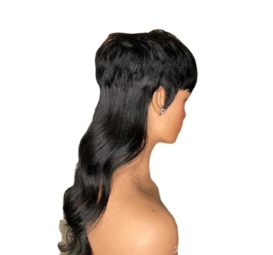 Brazilian wig with black front short back long hairstyle made from synthetic high-temperature fibre