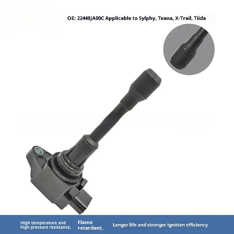 Black ignition coil for Nissan 4-cylinder engines model 22448JA00C