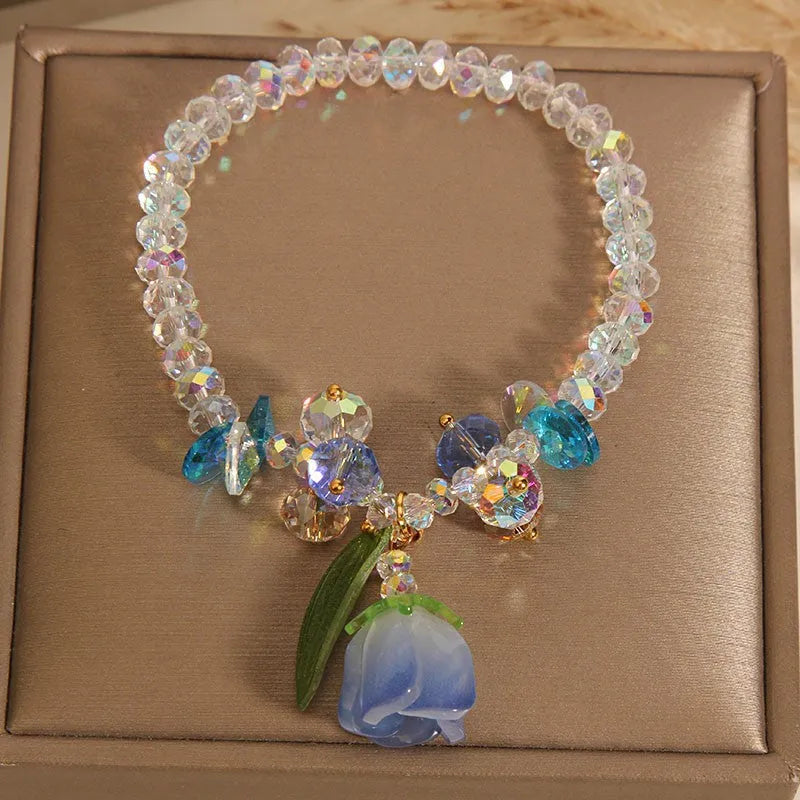 Lily Crystal Bracelet in pink artificial crystal with Japan South Korea style design