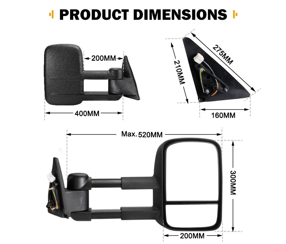 Black foldable rearview mirror replacement kit for Toyota Land Cruiser 100 1998-2007 models