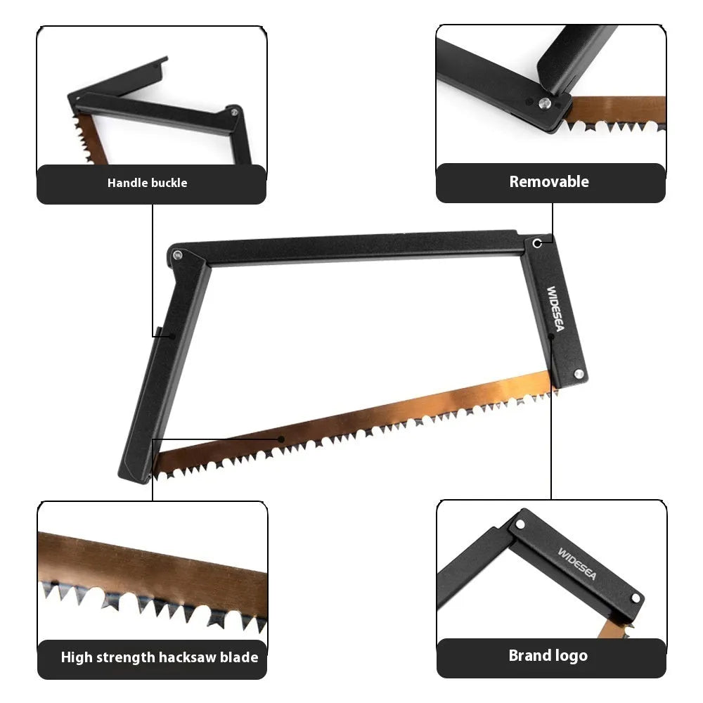 Black outdoor folding saw with aluminium and PA66 nylon handle and No. 65 Gao Meng hacksaw blade