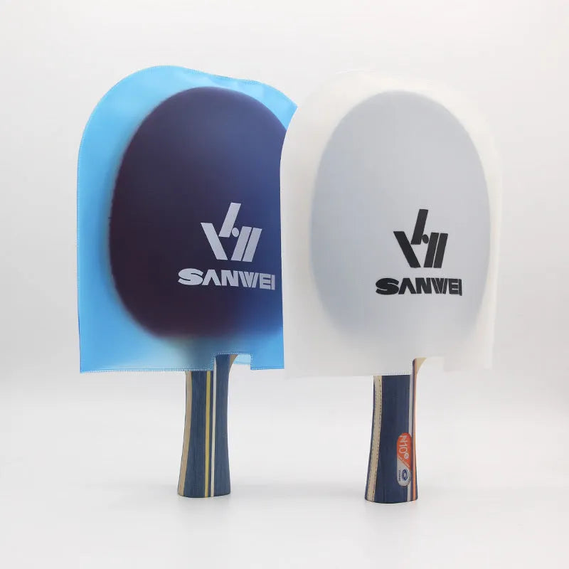 TPU table tennis racket protective cover in white or blue, dustproof and anti-scratch, shown as 1pc or 2pc