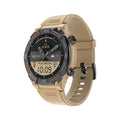 MG02 smart watch in black, khaki, or silver orange with a strap and charging cable.