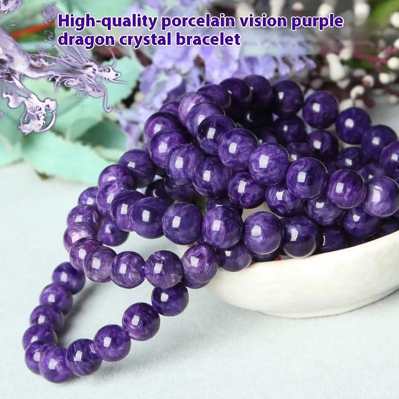 Natural charoite crystal bracelet with platinum setting showing transparent crystals