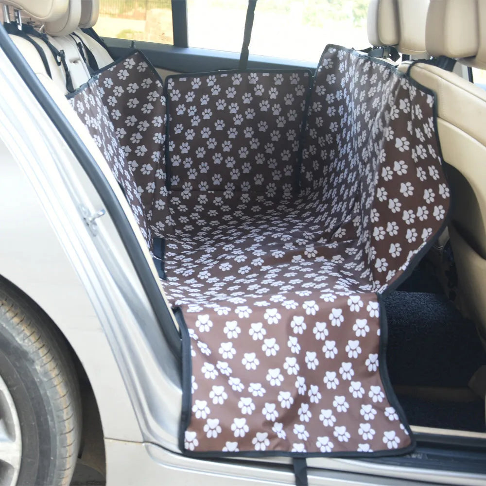 Black cat paw print polyester dog car rear seat cushion, 130cm x 145cm x 40cm, two-seater pet cushion