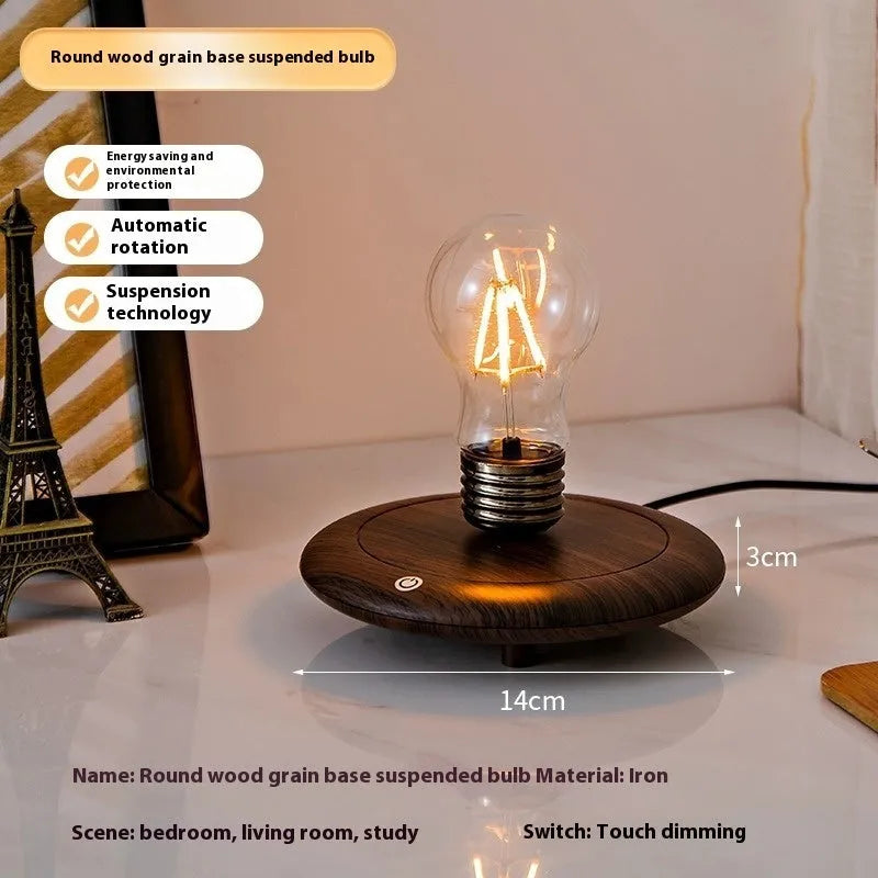 Iron art suspension bulb desktop night lamp on black square base