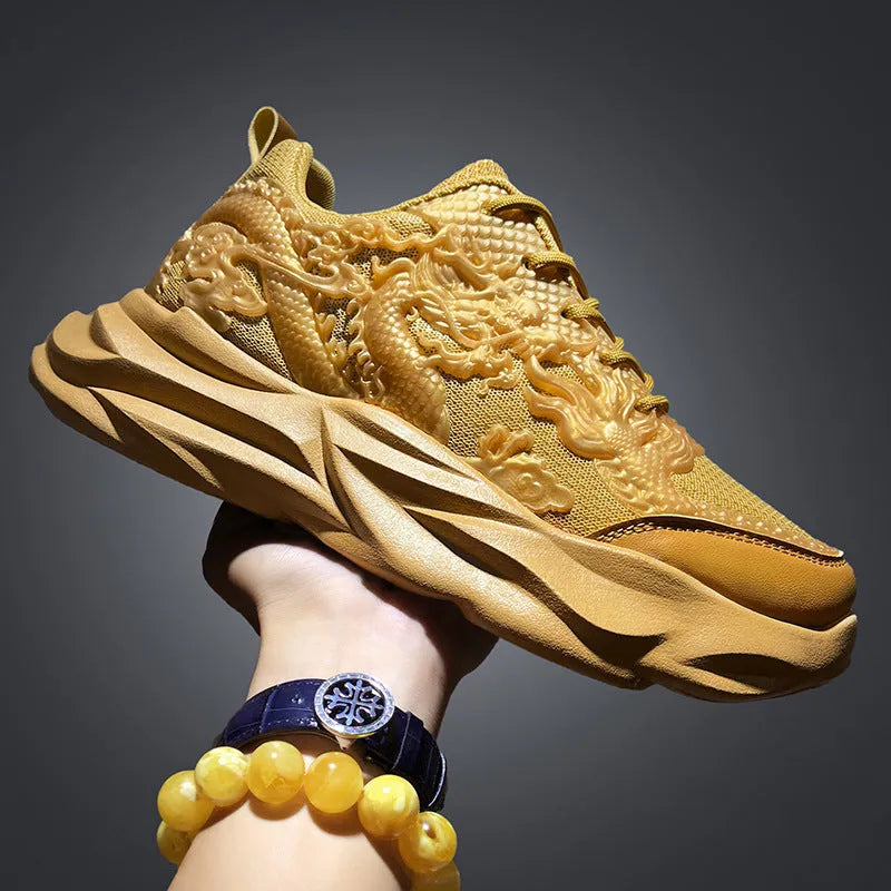 Chinese loong breathable casual sneakers in dragon design colours with rubber soles