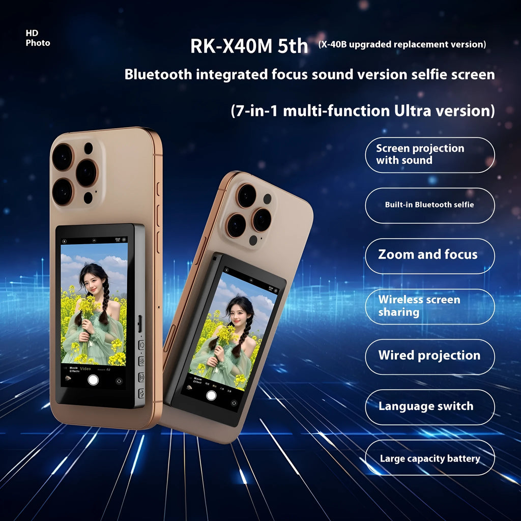 Compact mobile phone projector with audio zoom in black colour, dimensions 103.48x60.98x12.5mm