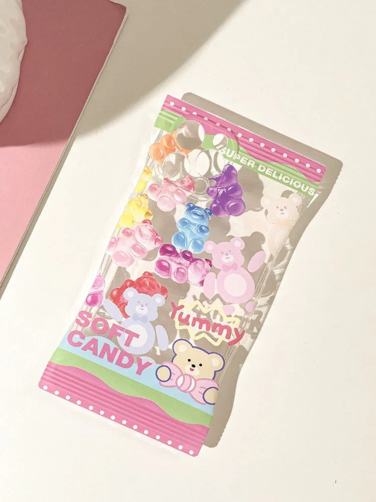 Cartoon cute gummy bear phone case in colourful candy finish, TPU anti-fall cover for iPhone.