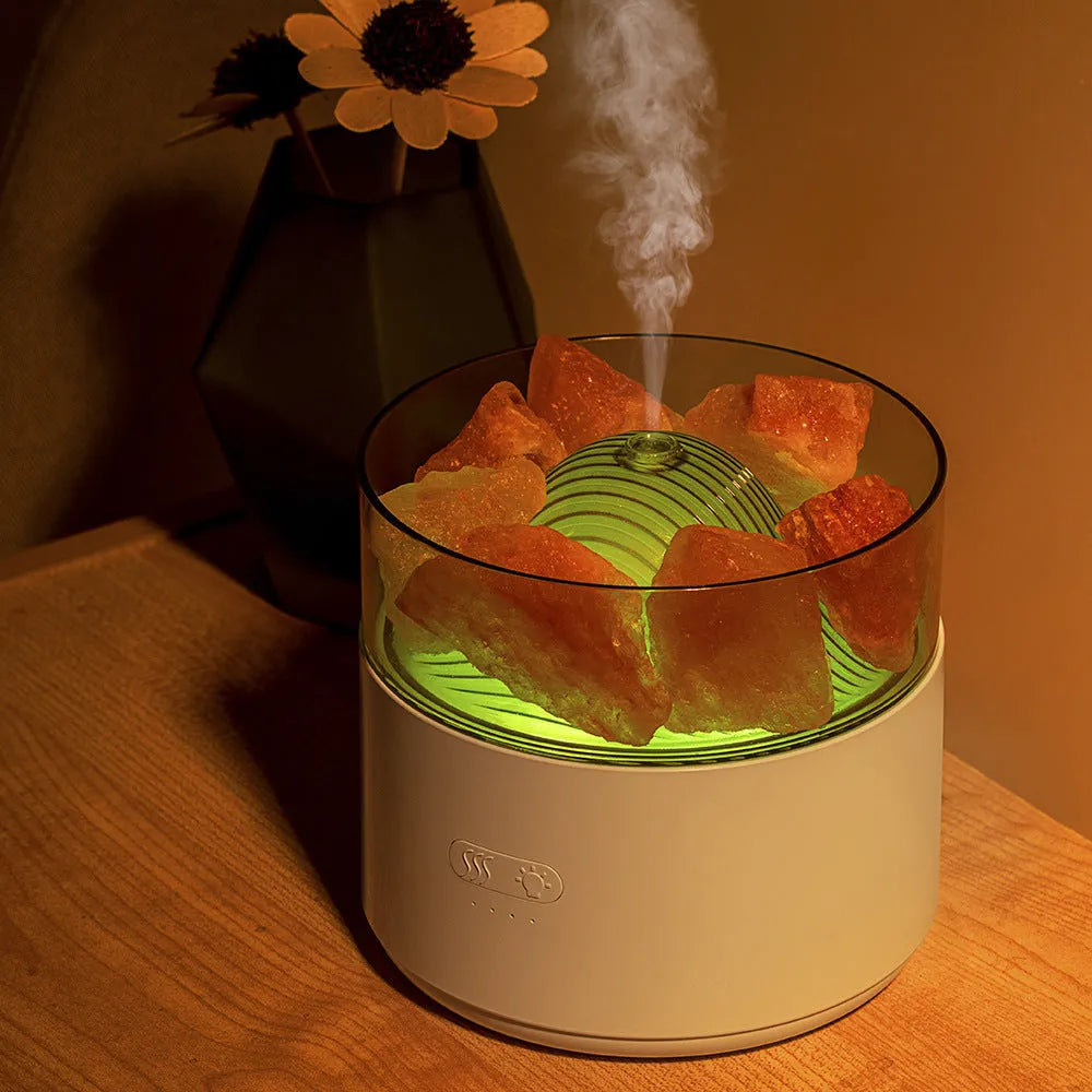 Cool-mist impeller humidifier with Himalayan salt crystal aroma diffuser and 7-colour LED night light in white