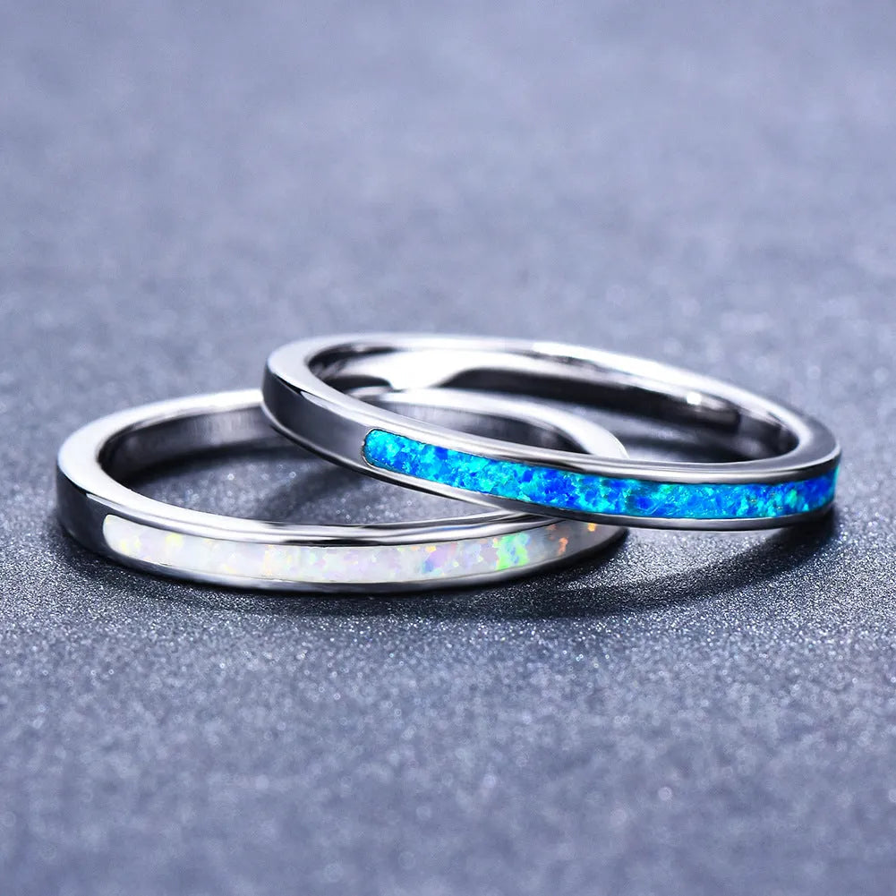 Copper ring with round blue opal stone, geometric simple design