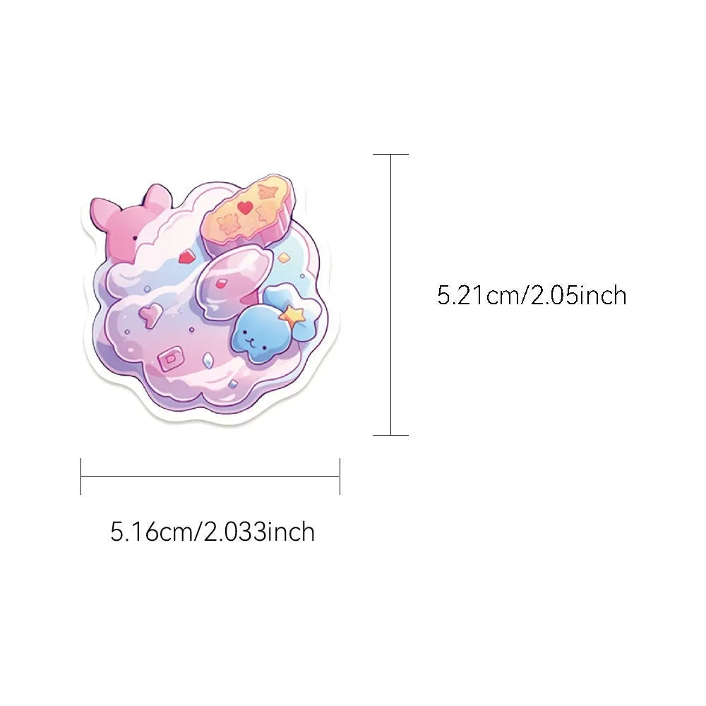 Pack of 50 fresh candy coloured waterproof decorative stickers with small object designs for journal decoration.