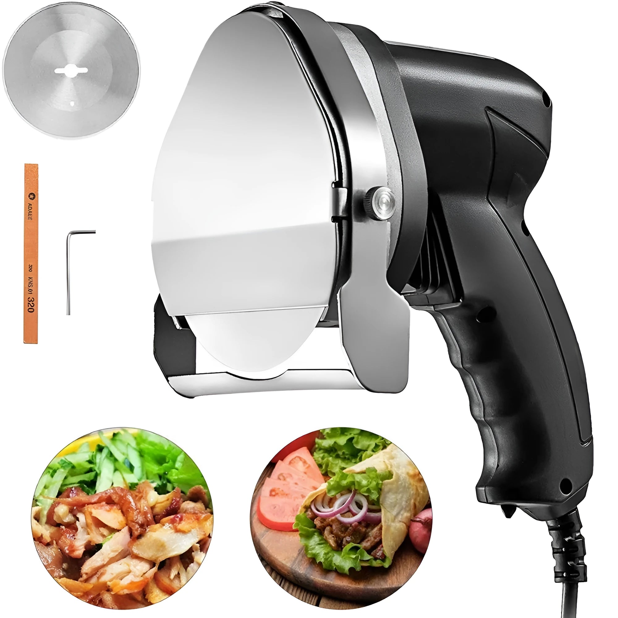 Black electric meat cleaver with EU plug for turkey barbecue preparation and meat processing