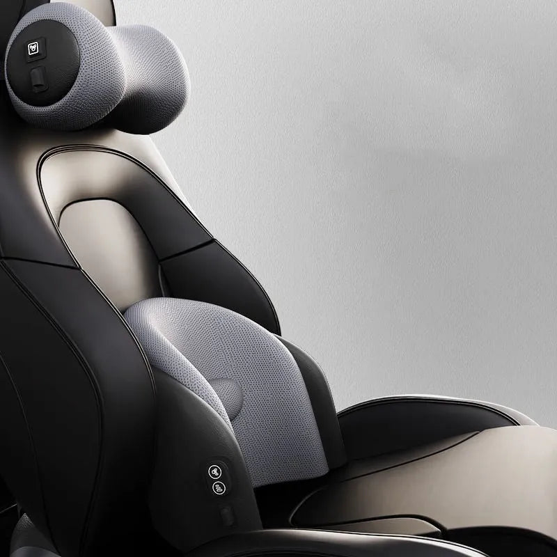 Memory cotton car massage cushion set with electric waist massage and adjustable headrest in three colour options