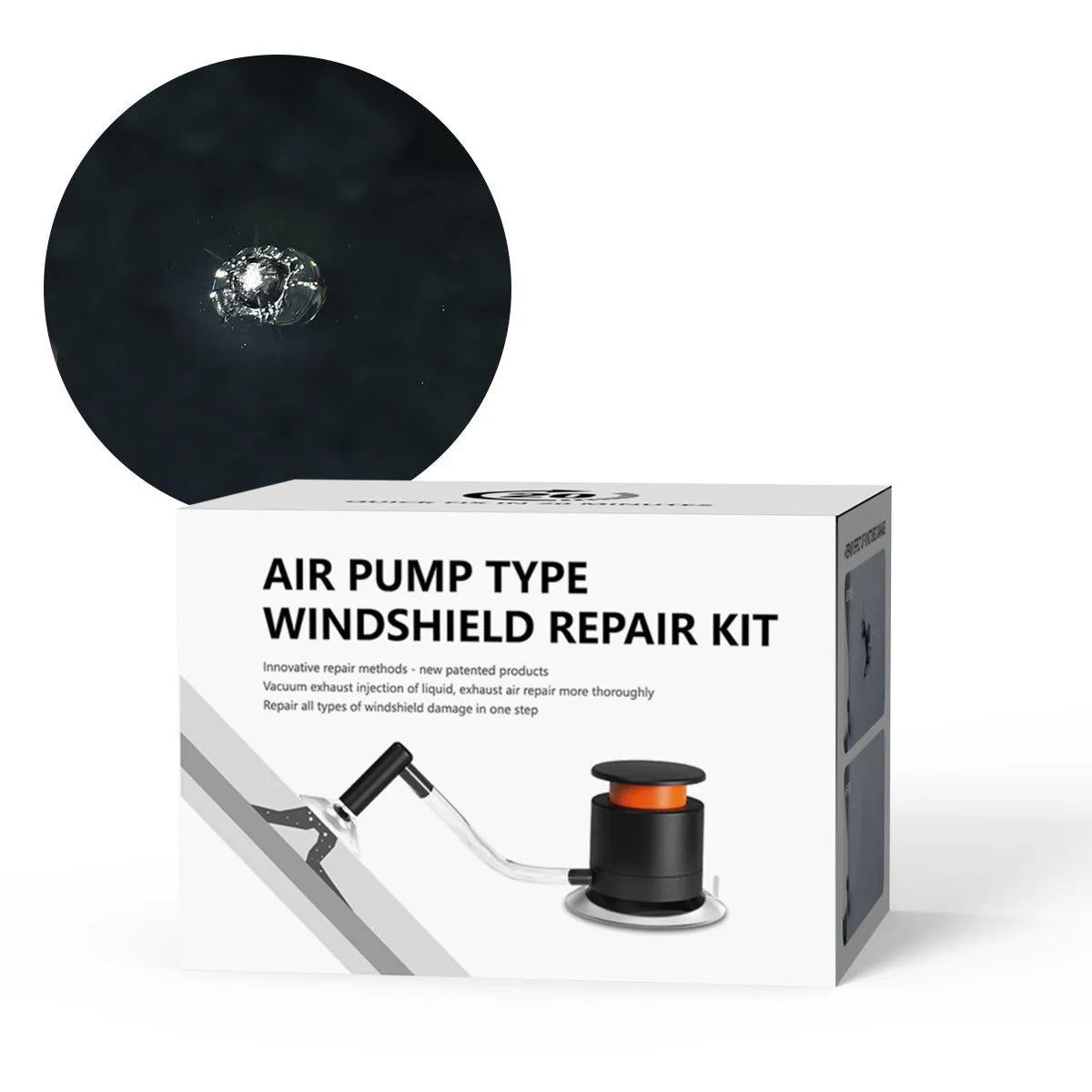 Plastic car windshield DIY crack and point repair tool kit.