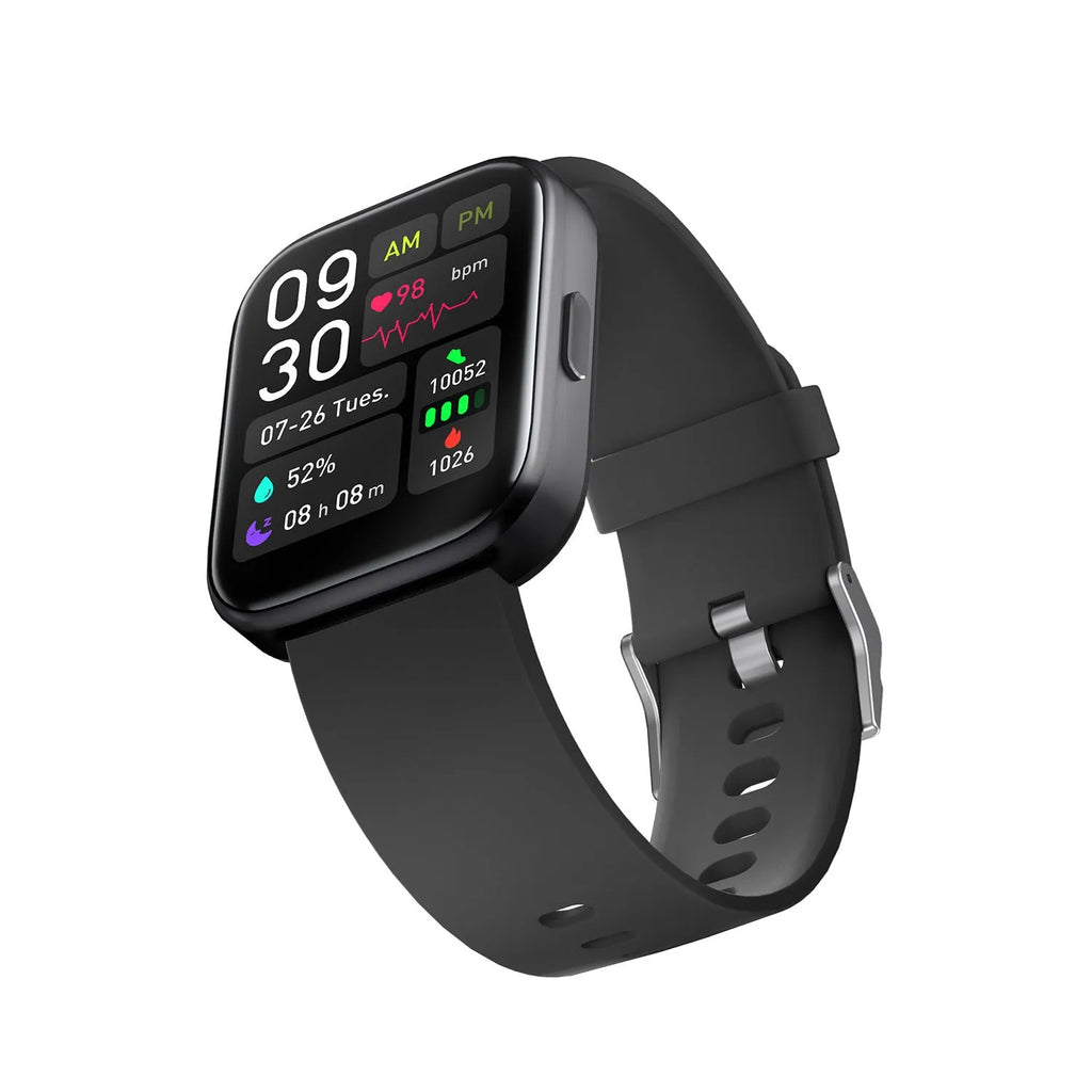 Smartwatch with 1.7 inch glass screen, heart rate blood oxygen sleep monitoring, and phone notifications, in blue colour