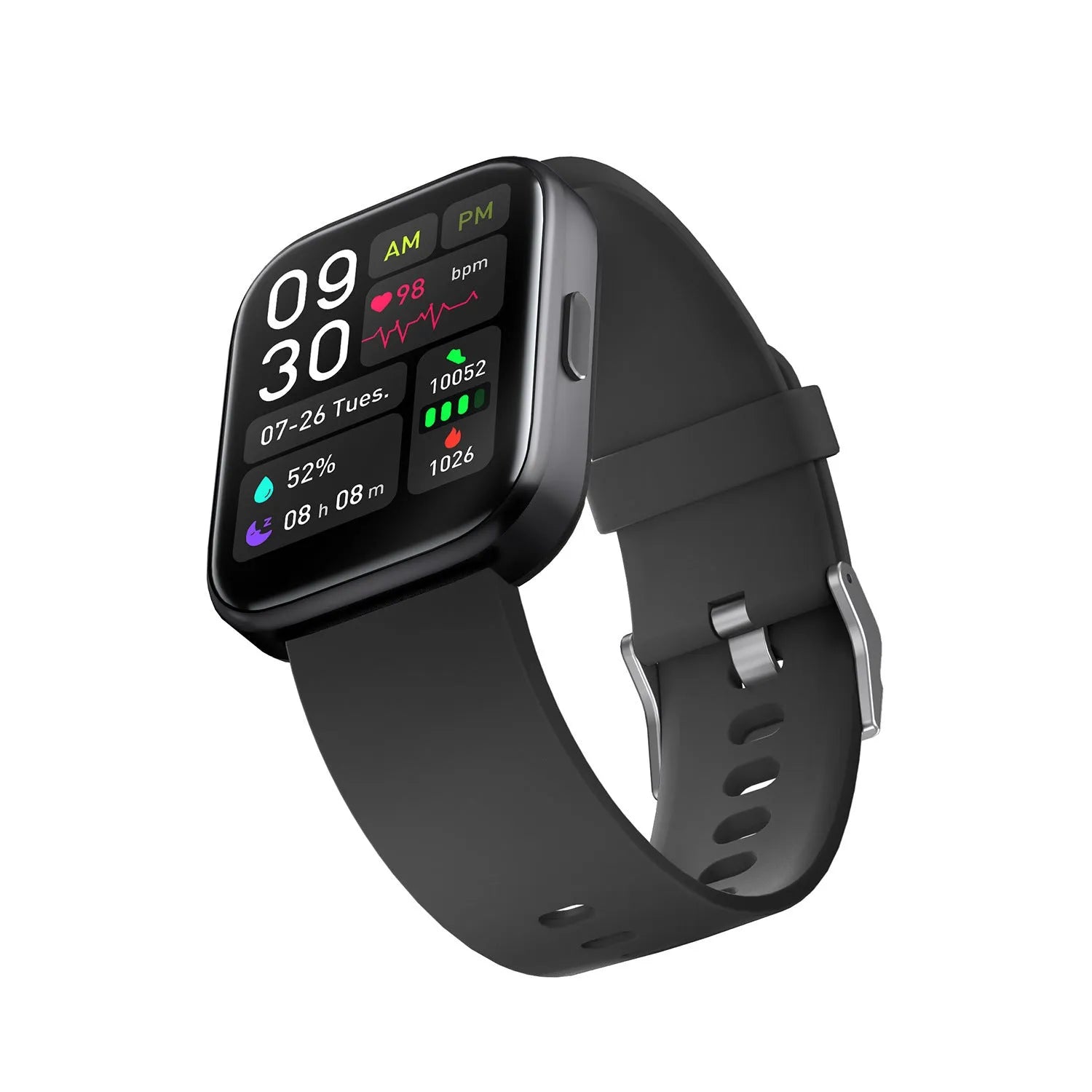 Smartwatch with 1.7 inch glass screen, heart rate blood oxygen sleep monitoring, and phone notifications, in blue colour