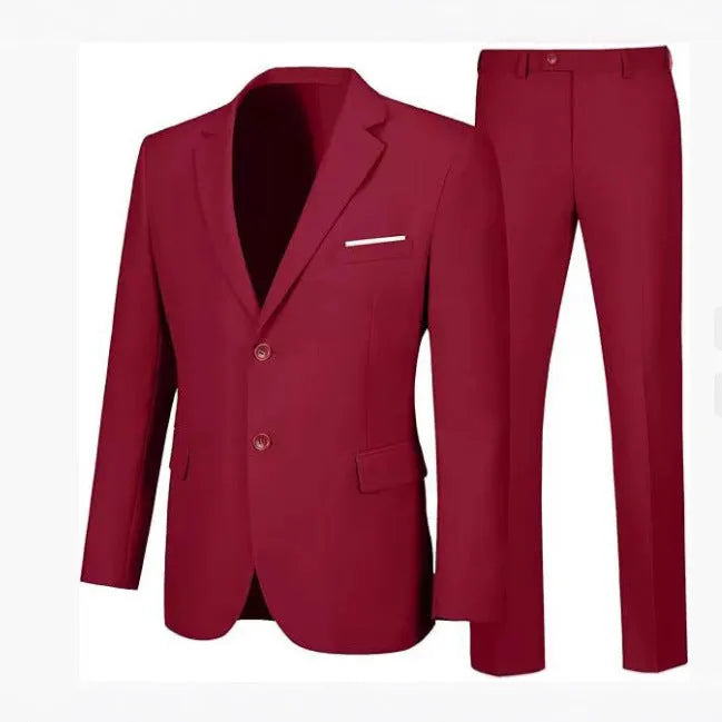 Viscose Slim Fit Wedding Dinner Suit Jacket and Trousers Set for Men, Black Navy Blue Wine Red Light Gray White, Asian Sizes M to 5XL with Sized- Up Advice for European and American Buyers, Two-Piece Coat and Trousers Formal Wear