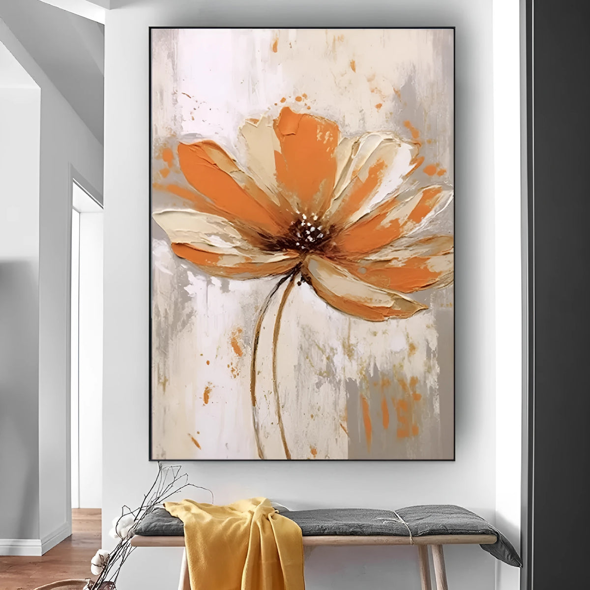 Handmade oil painting canvas orange flowers abstract decoration for living room wall