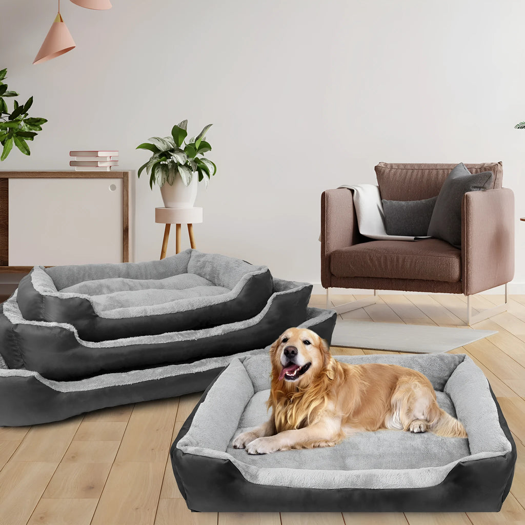 Black cloth dog nest bed for medium to large dogs with raised edges, 110 cm 2XL size