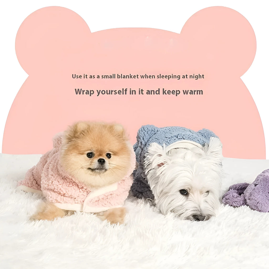 Pet cloak cotton velvet bear design in pink grey blue coffee, sizes S M L for cats and dogs