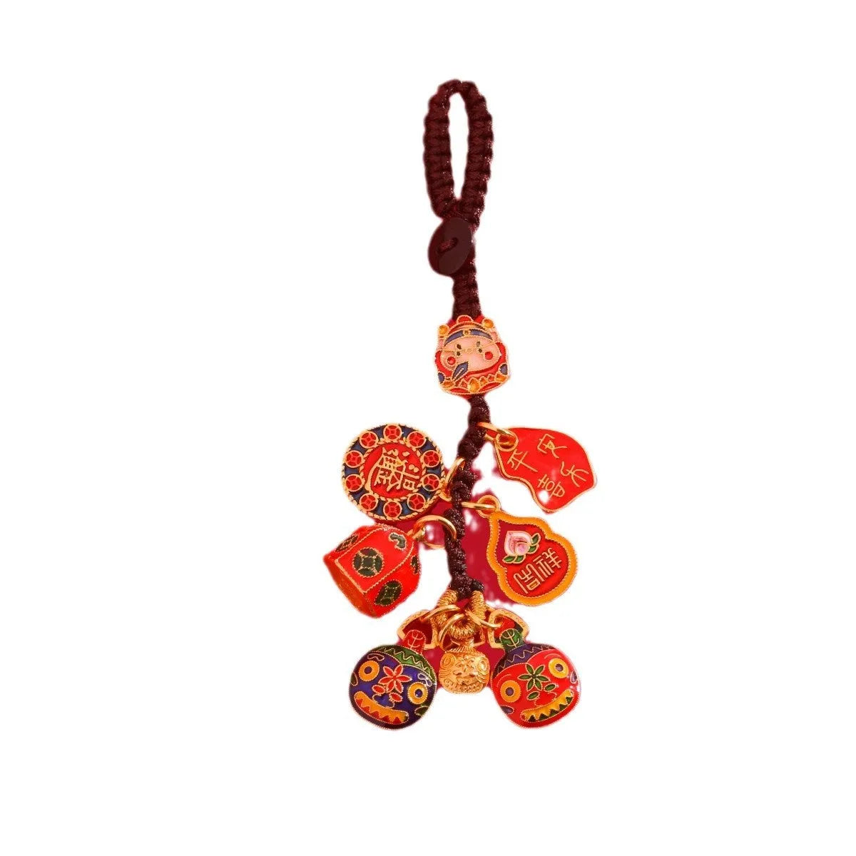 Vintage sand gold metal Pixiu keychain with God of Wealth coin charm for car keys and phone straps
