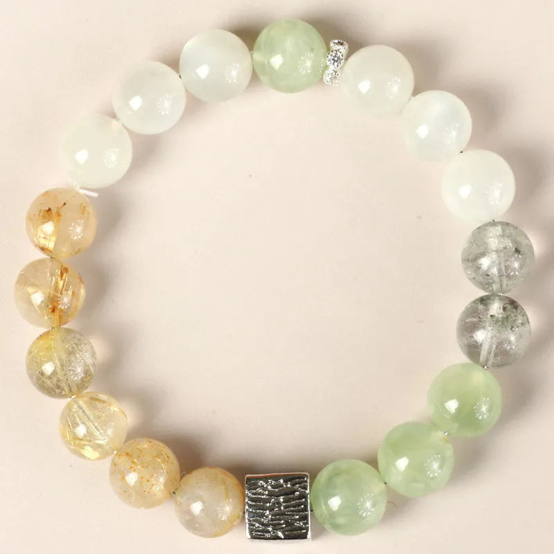 Couple crystal bracelet set with 10mm geometric design in khaki colour