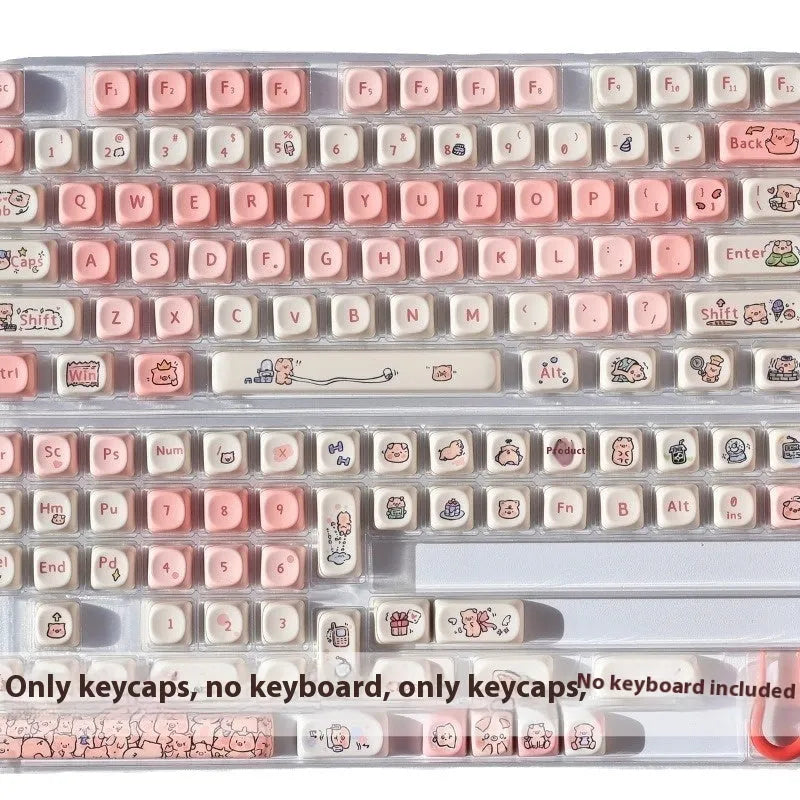 Pink fragrant pig design PBT key cap with five-sided sublimation printing for mechanical keyboards