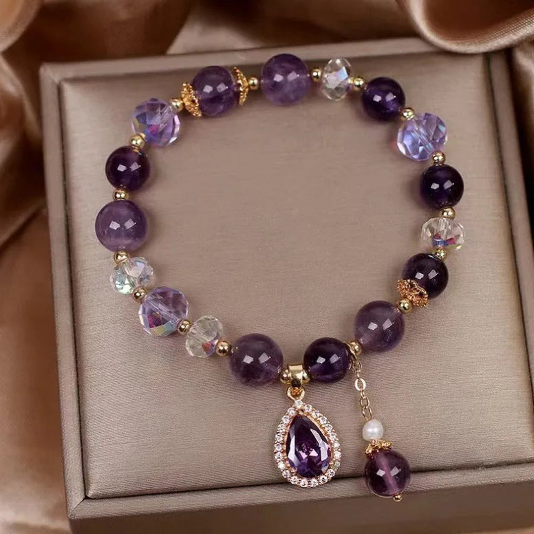 Purple amethyst crystal bracelet for women with micro-inlay processing detail