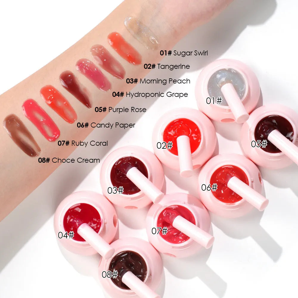Women's solid mirror shiny jelly lip gloss in a 4g stick, shown in one of eight shades from 01Style to 08Style