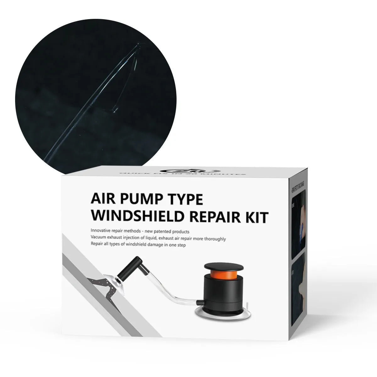 Plastic car windshield DIY crack and point repair tool kit.