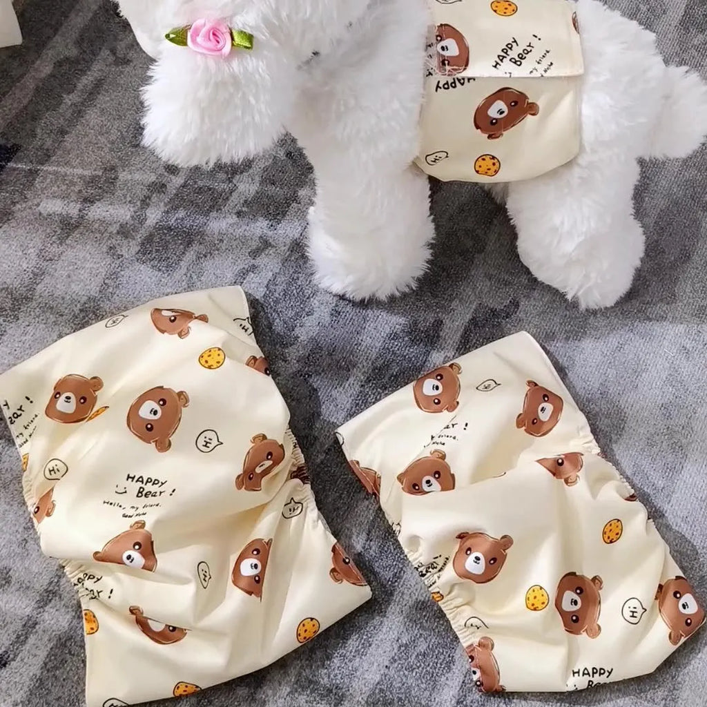 Reusable male dog diaper belly band in cartoon bone paw print pattern with fastener tape