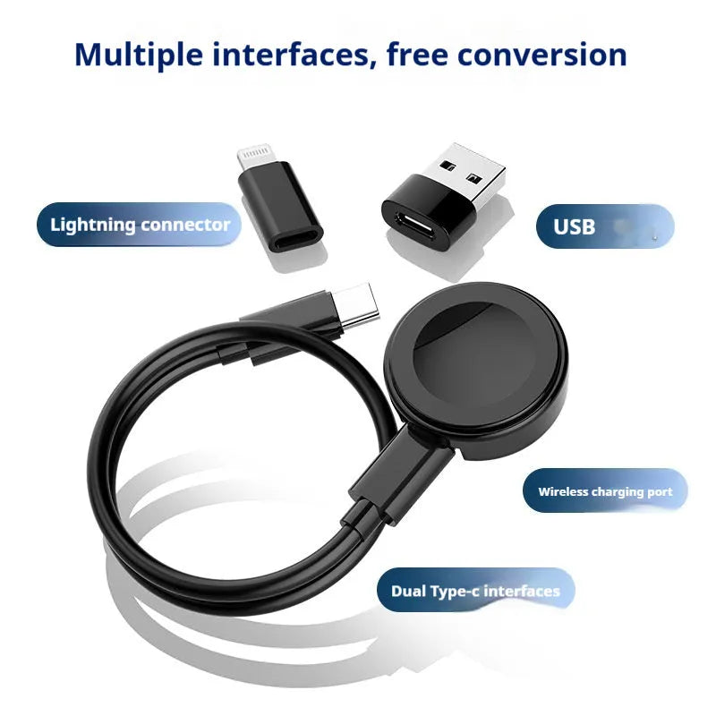 Black universal magnetic adapter for Mini USB, Lightning, OTG, Micro USB and Type-C with 60W fast charging